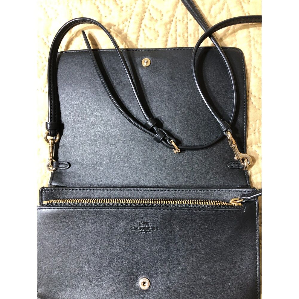 Coach Anna Foldover Crossbody Clutch 3036 Philippines Black Monogram Bag C2132 - Picture 7 of 10